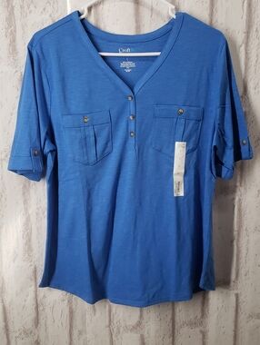 Croft & Barrow Women’s Royal Blue Short-Sleeve Henley with Pockets Large